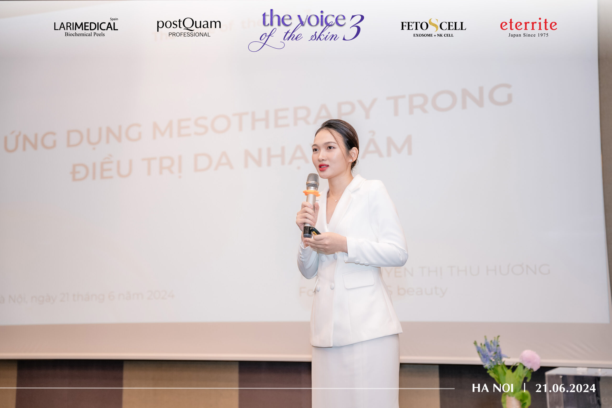 Thạc sĩ Dược sĩ Nguyễn Thị Thu Hương với chuyên đề báo cáo “Ứng dụng Mesotherapy trong điều trị da nhạy cảm do treatment”